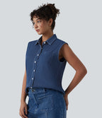 Halara Flex™ Chemise décontractée sans manches en denim avec poche