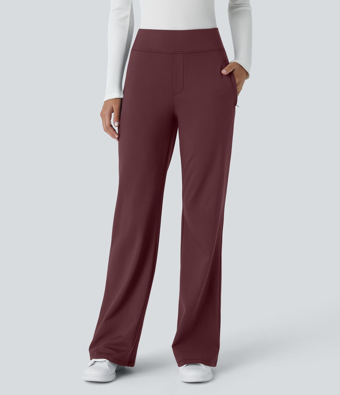 Pantalon tailleur évasé taille mi-haute Halara Flex™ DayStretch avec zip latéral et poches