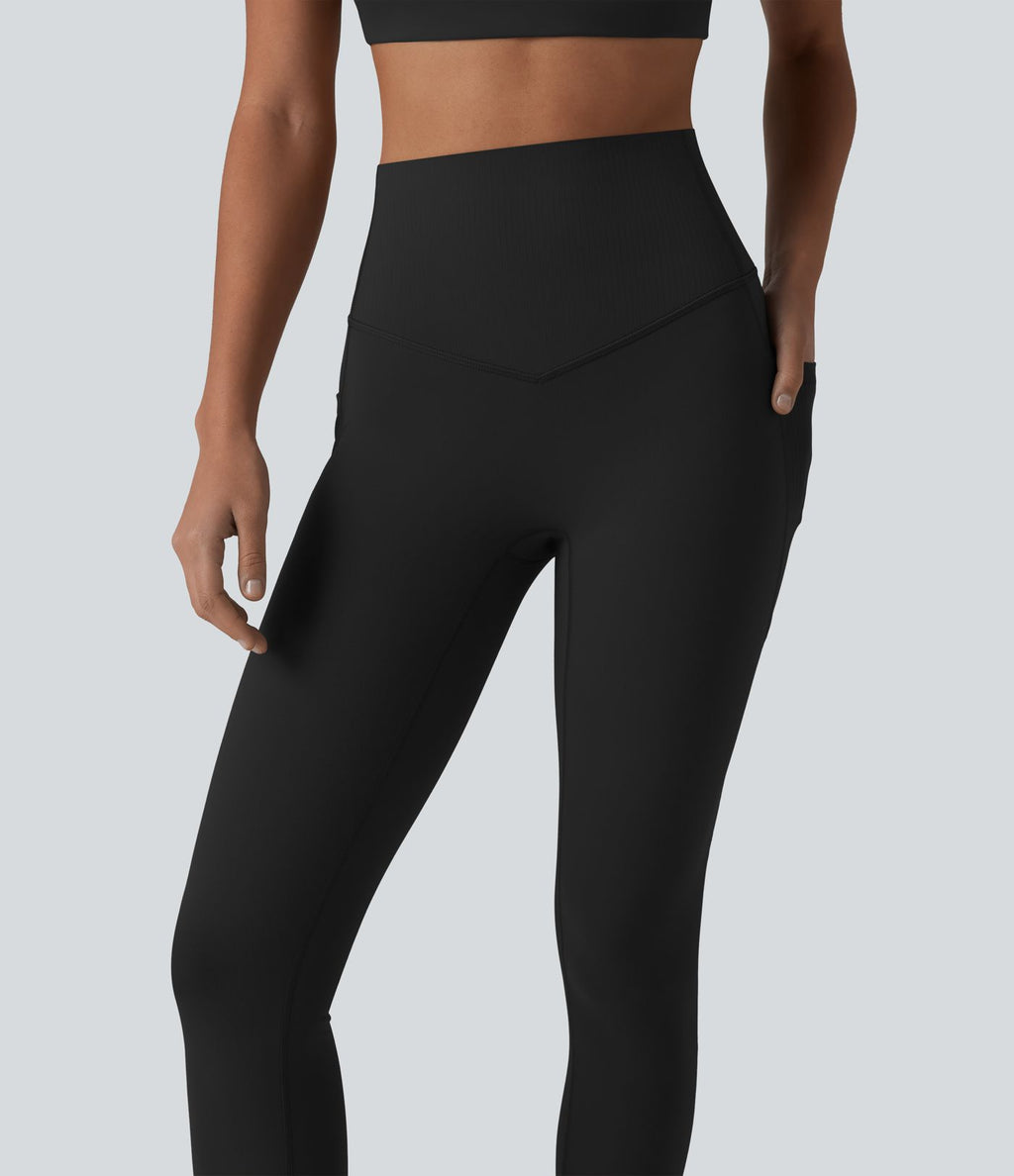 Halara UltraSculpt™ Legging 7/8 gainant taille haute contrasté côtelé pour le yoga avec poches