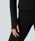 Veste de yoga Halara UltraSculpt™ col montant froncée push-up manches longues à trous pouces avec poches