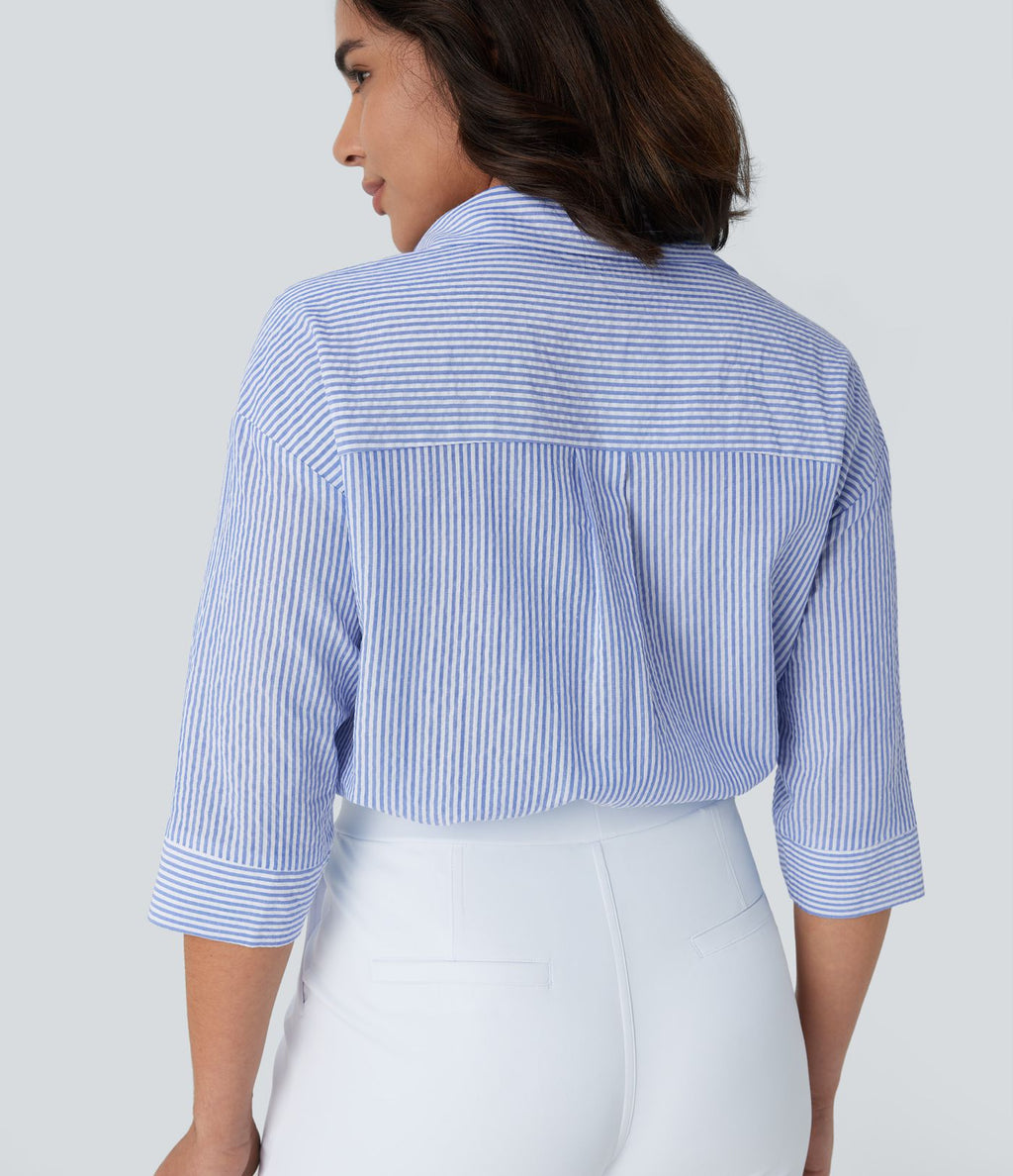 Chemisier rayé tailleur à manches mi-longues et ourlet arrondi