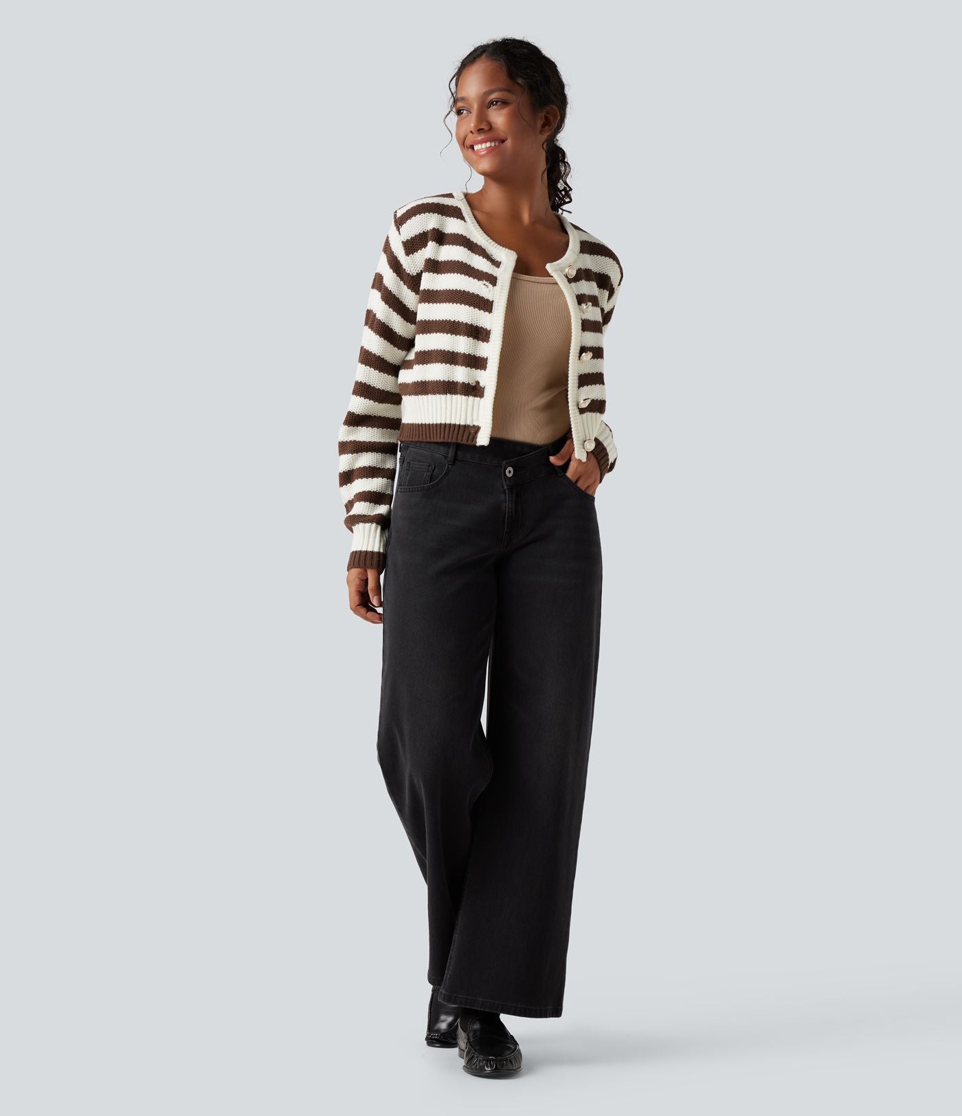 Cardigan tailleur rayé col rond manches longues