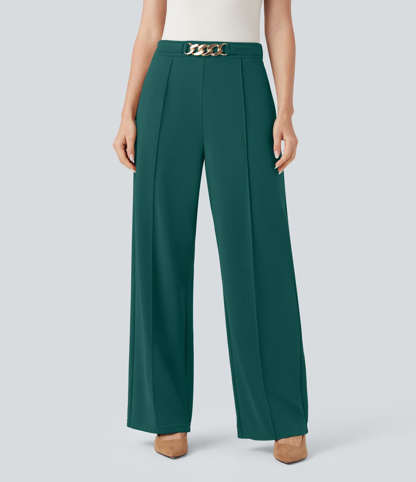 Pantalon de travail coupe droite taille haute avec chaîne métallique avec poches