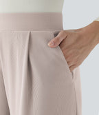 Halara Flex™ Pantalon Tailleur Évasé à Taille Haute Sculptant la Silhouette avec Poches Latérales Micro Waffle