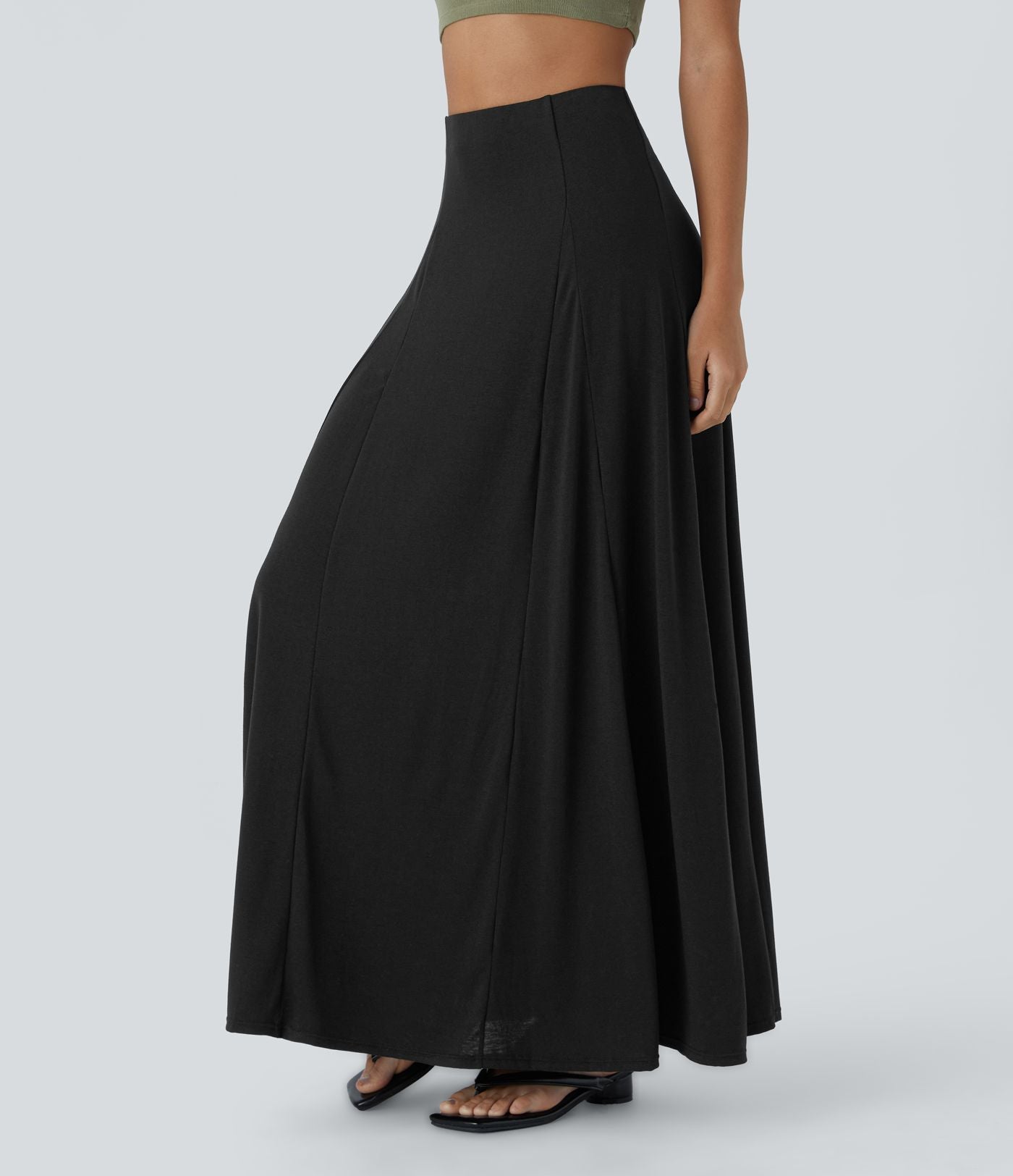 Jupe Évasée Casual Longue Fermeture Éclair Latérale Taille Haute