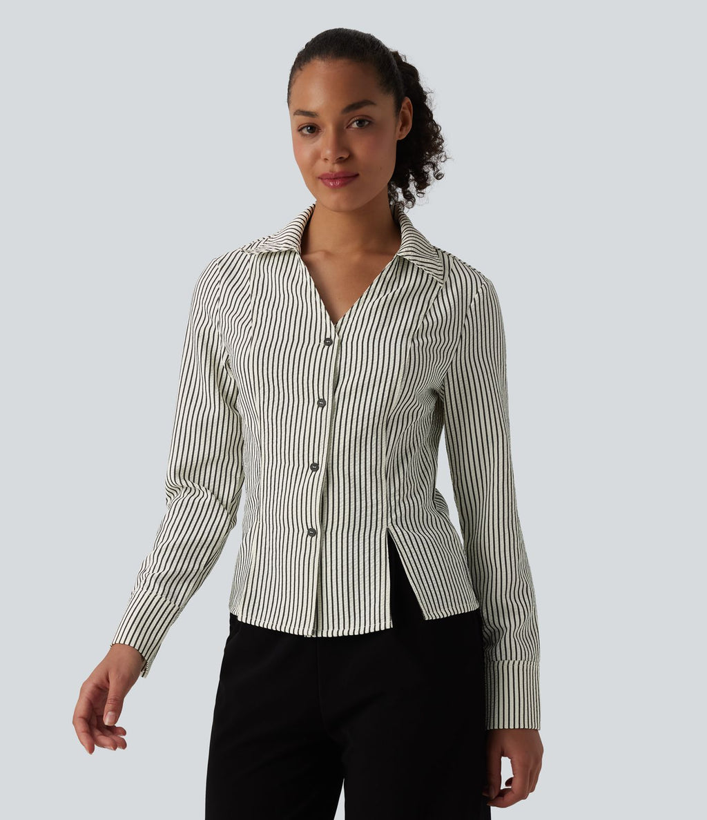 Chemise tailleur manches longues à rayures