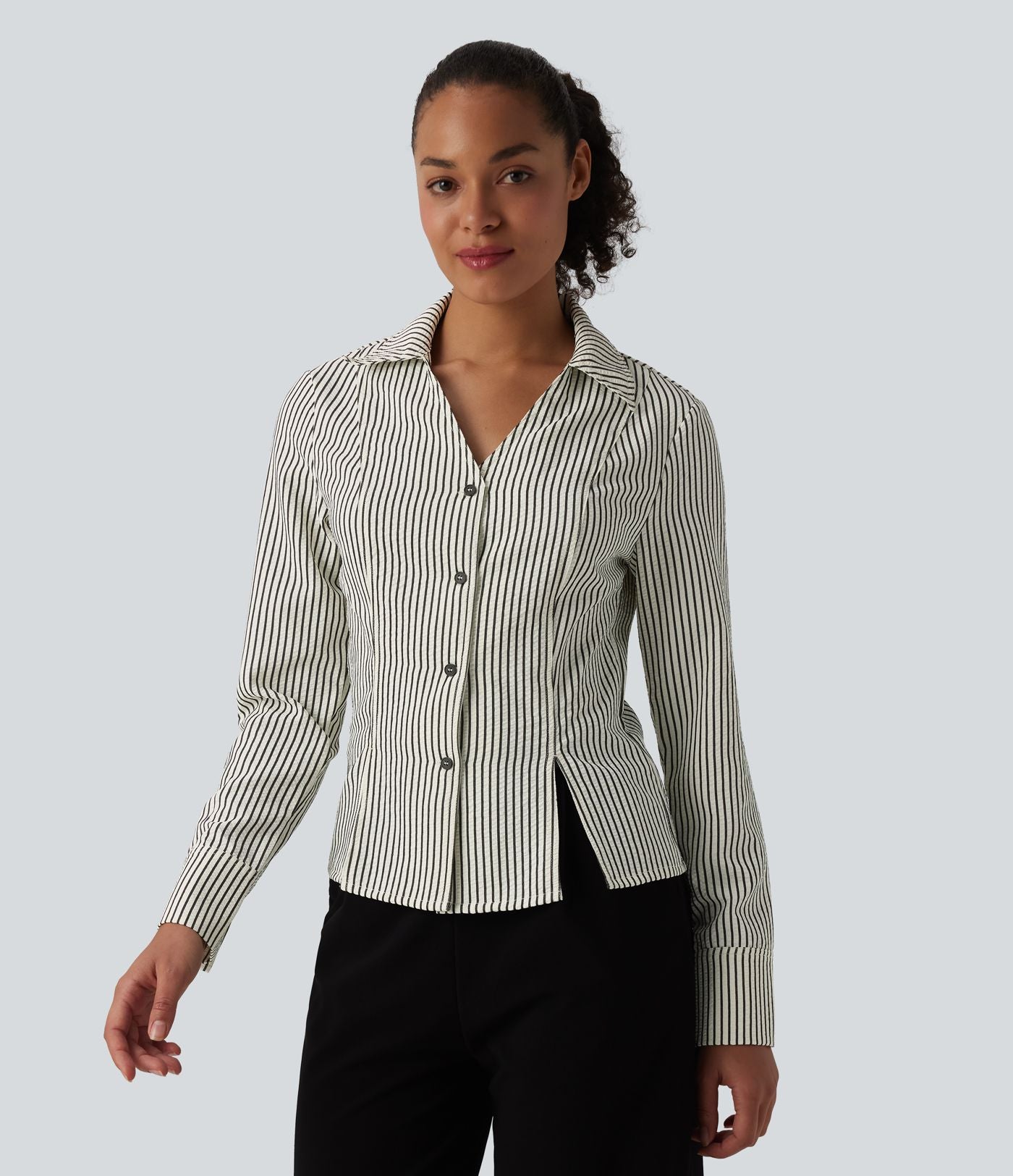Chemise tailleur manches longues à rayures