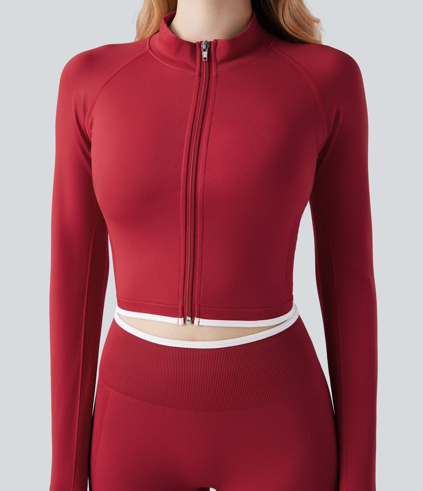 Veste yoga courte zippée col montant color block sans couture OneForm Seamless Flow