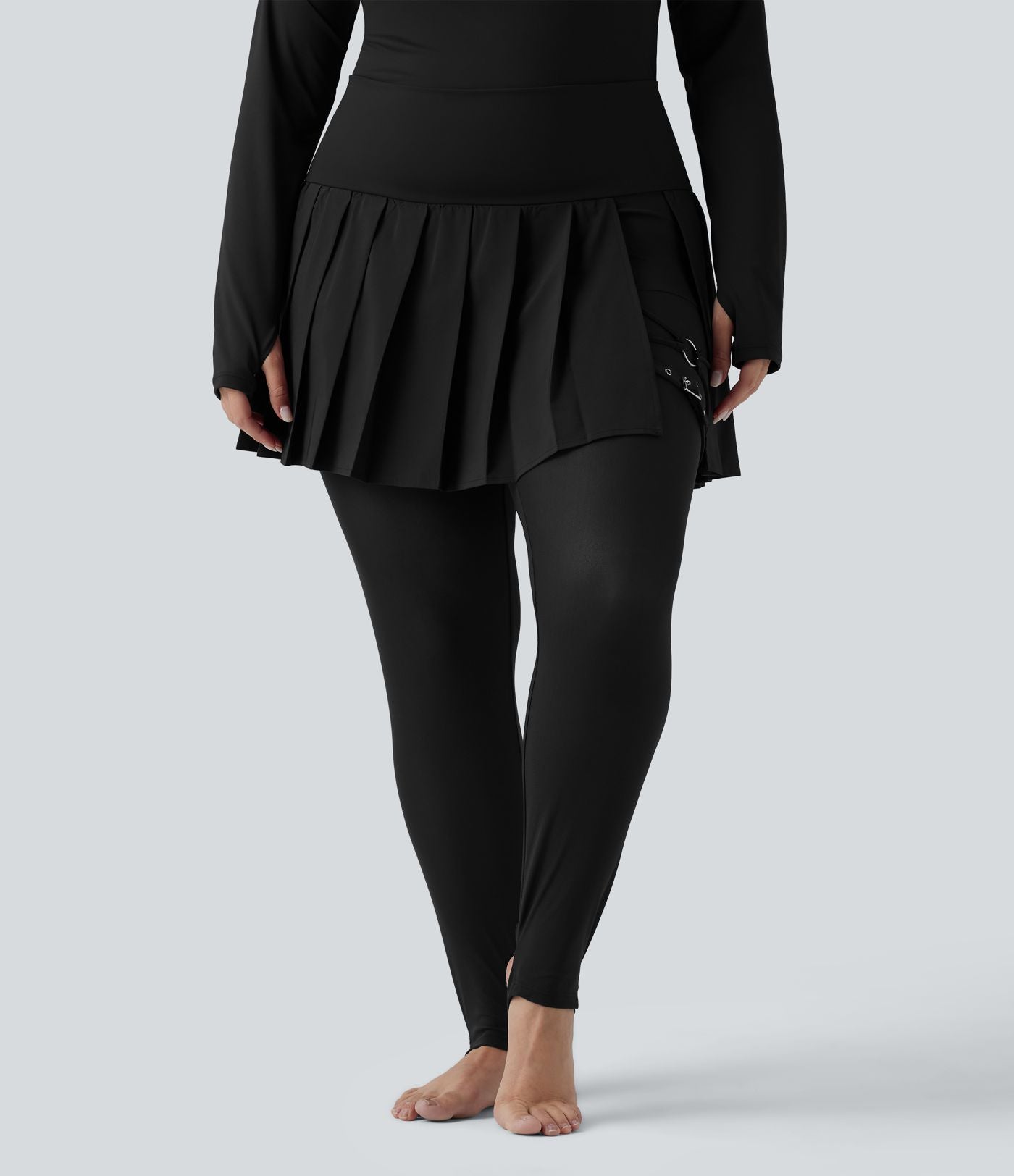 Legging-jupe grande taille à étriers de danse avec mesh contrastant plissé taille haute séchage rapide Breezeful™ et poches