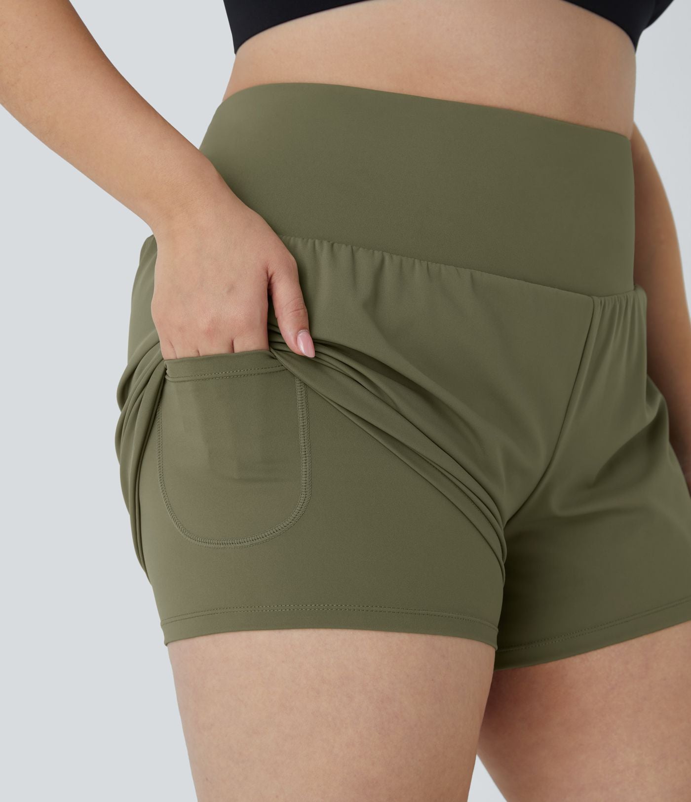Short 8,8cm Sport Grande Taille 2 en 1 avec Poches Arrière et Poches Latérales Cachées