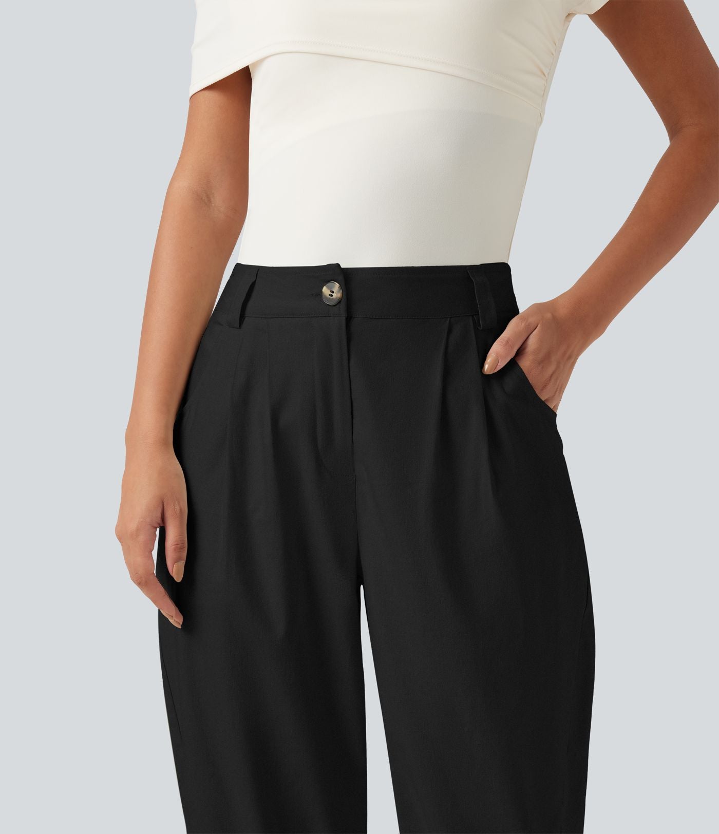 Pantalon jogging décontractée taille mi-haute en coton et lin avec poches
