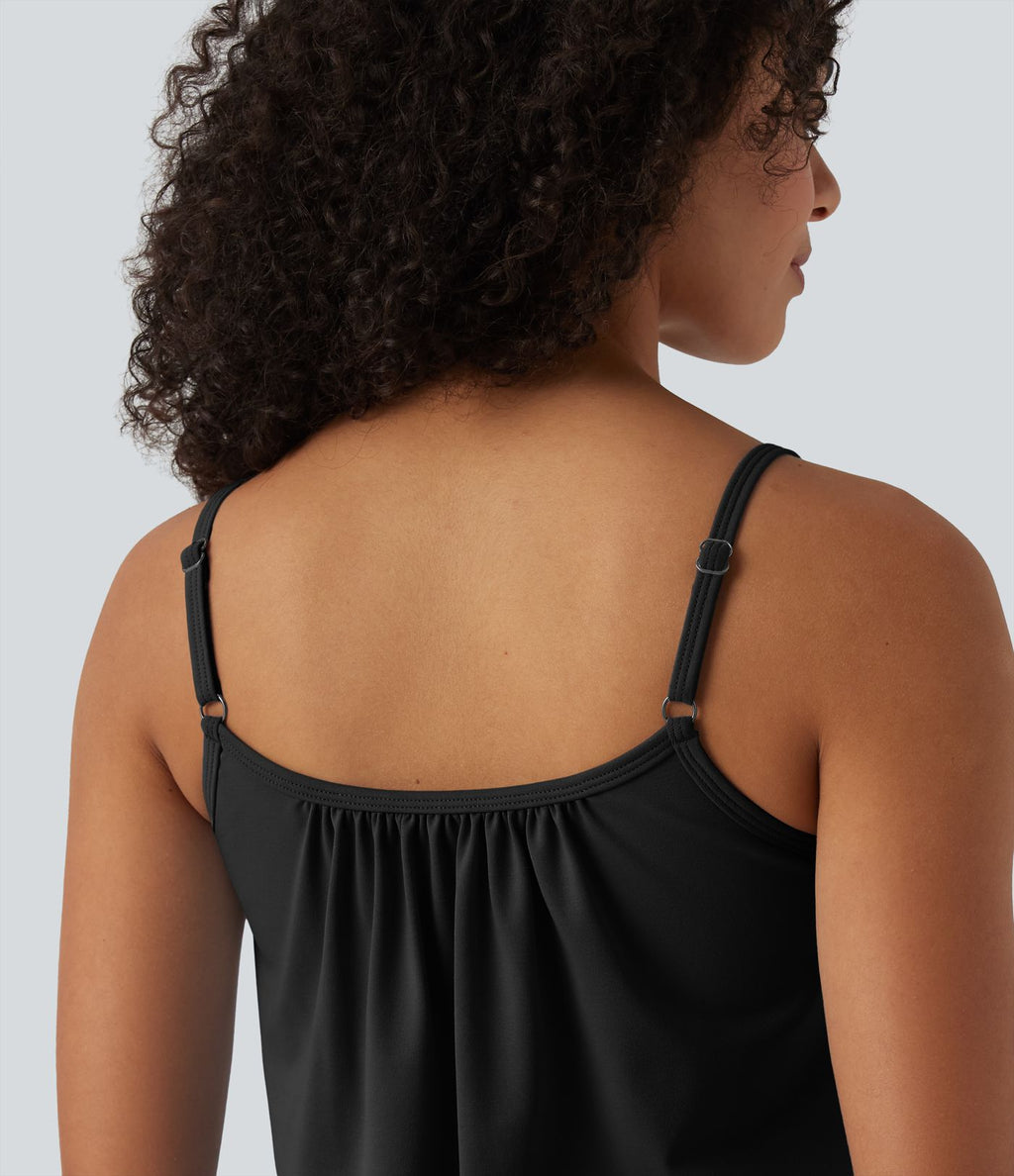 Caraco décontracté 2-en-1 froncé avec brassière intégrée bretelles réglables