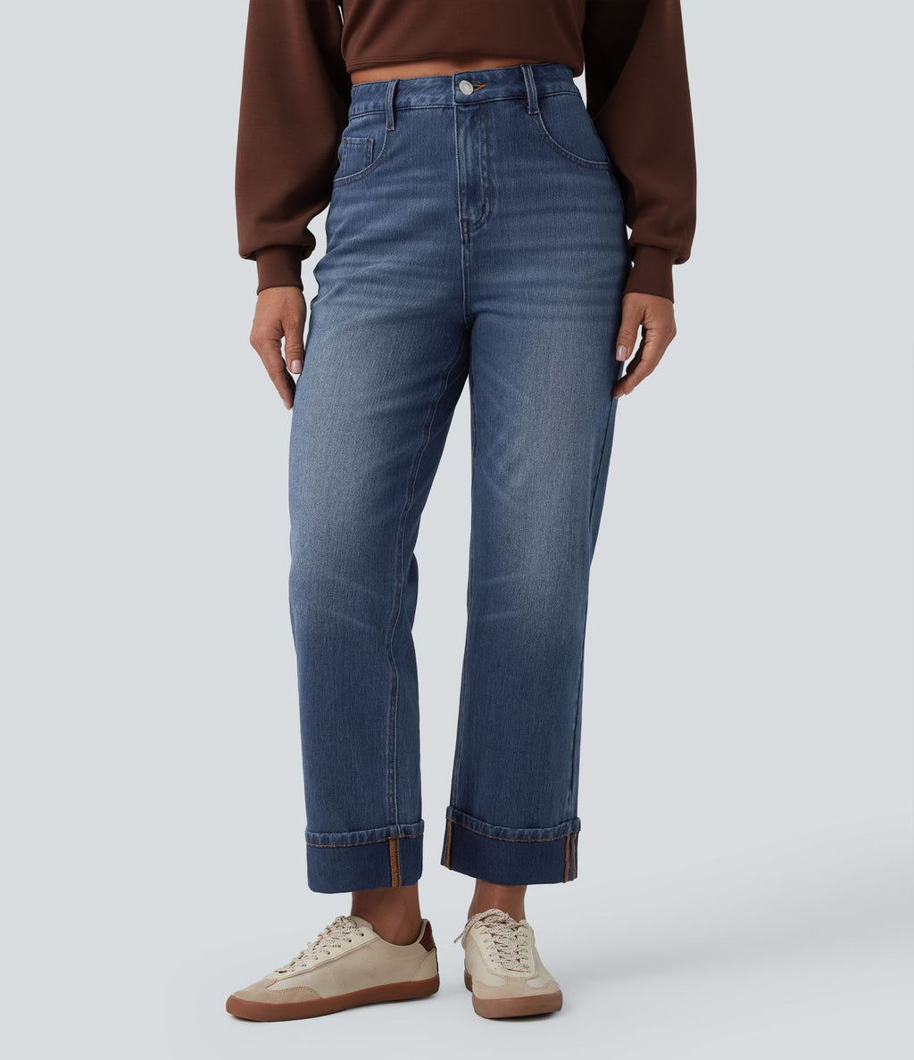 Jean droit 7/8 décontracté Halara Flex™ taille haute avec poches