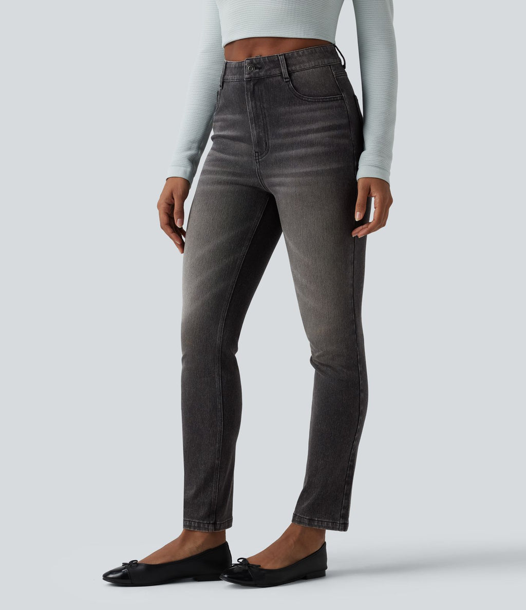 Jean Halara Flex™ taille haute slim délavé décontracté avec poches