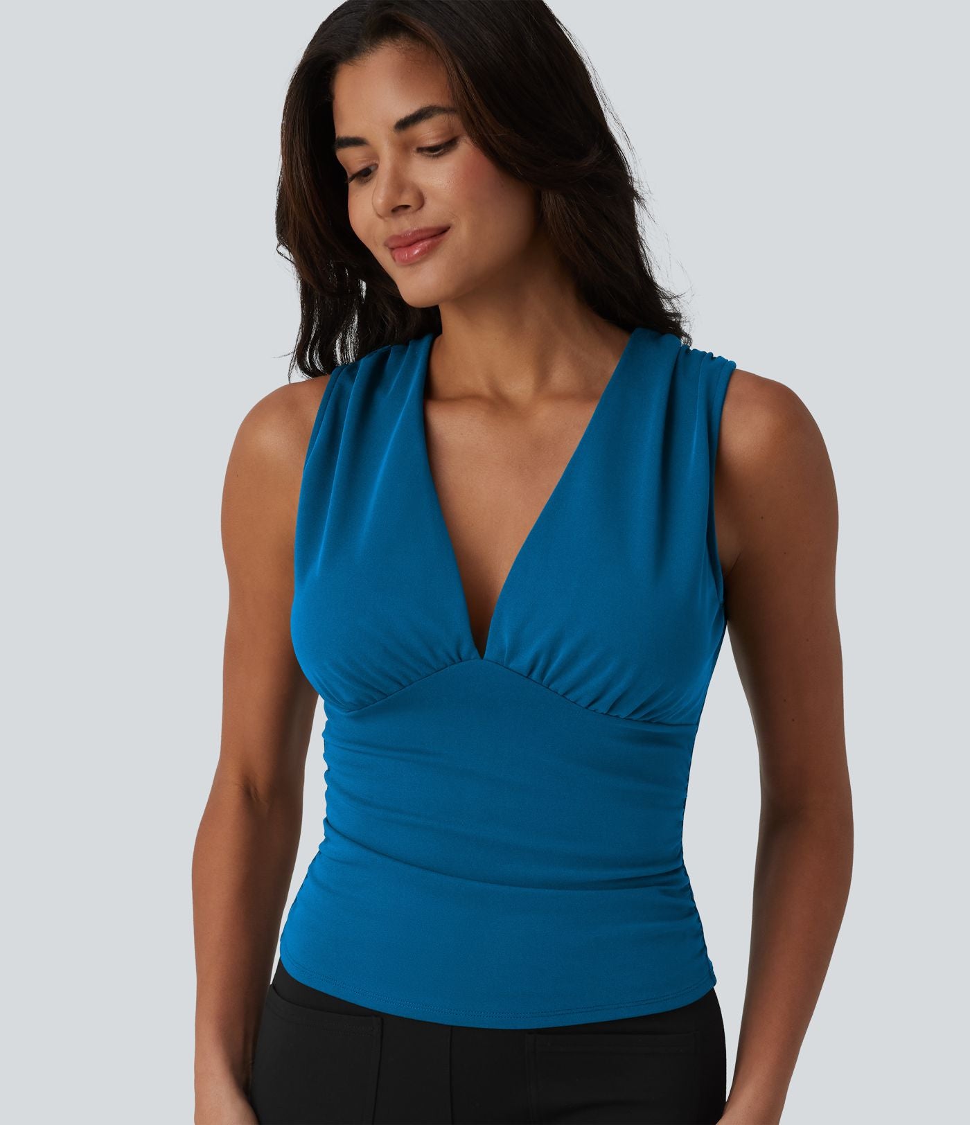 Débardeur tailleur col V avec fronces et brassière intégrée