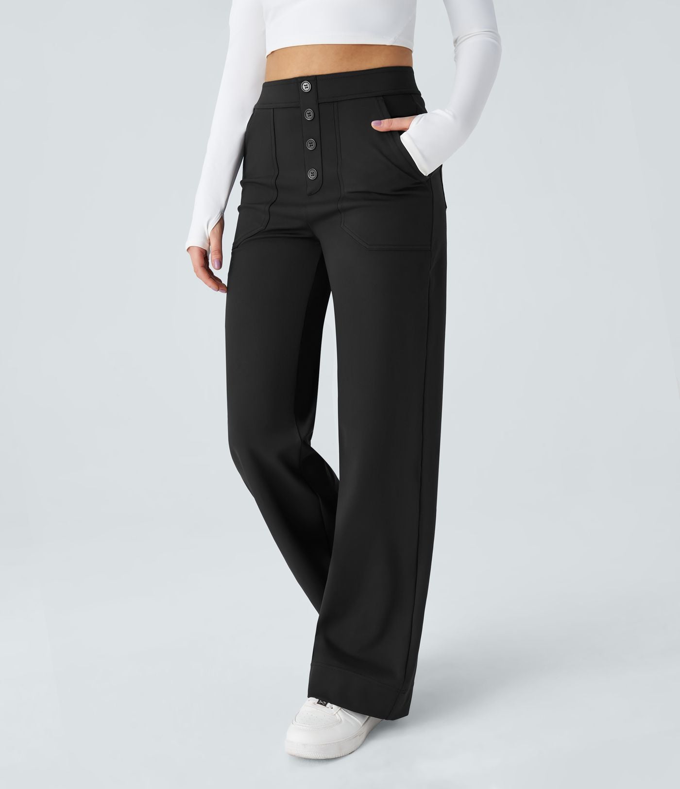 Pantalon coupe droite taille haute DayStretch avec poches