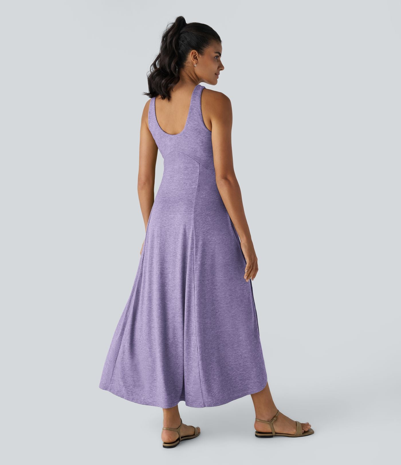 Robe Casual Débardeur Longue Fluide Fendue Dos Nu à Col en U