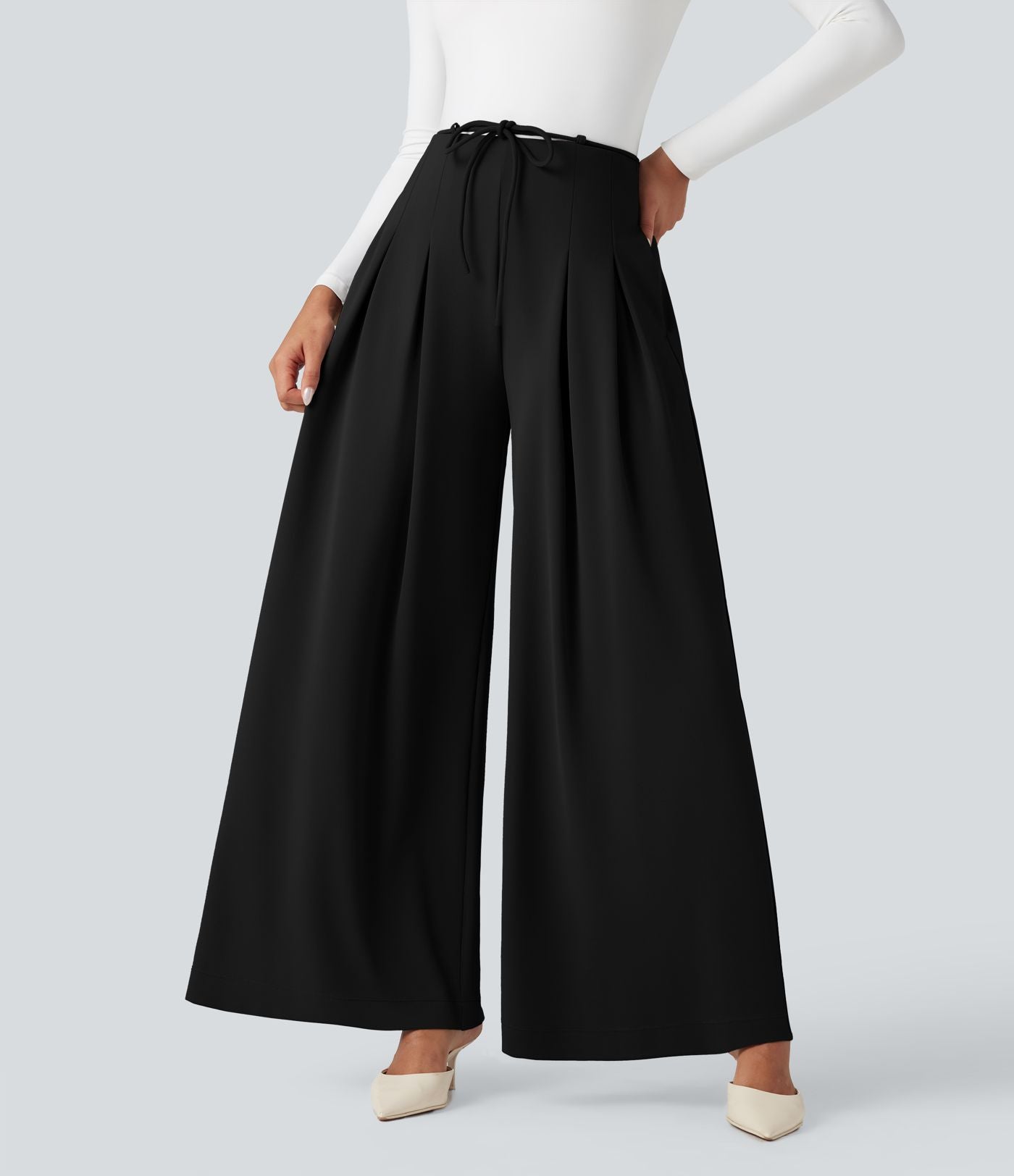 Pantalon tailleur Halara Flex™ large fluide taille haute à nœud en crêpe avec poches