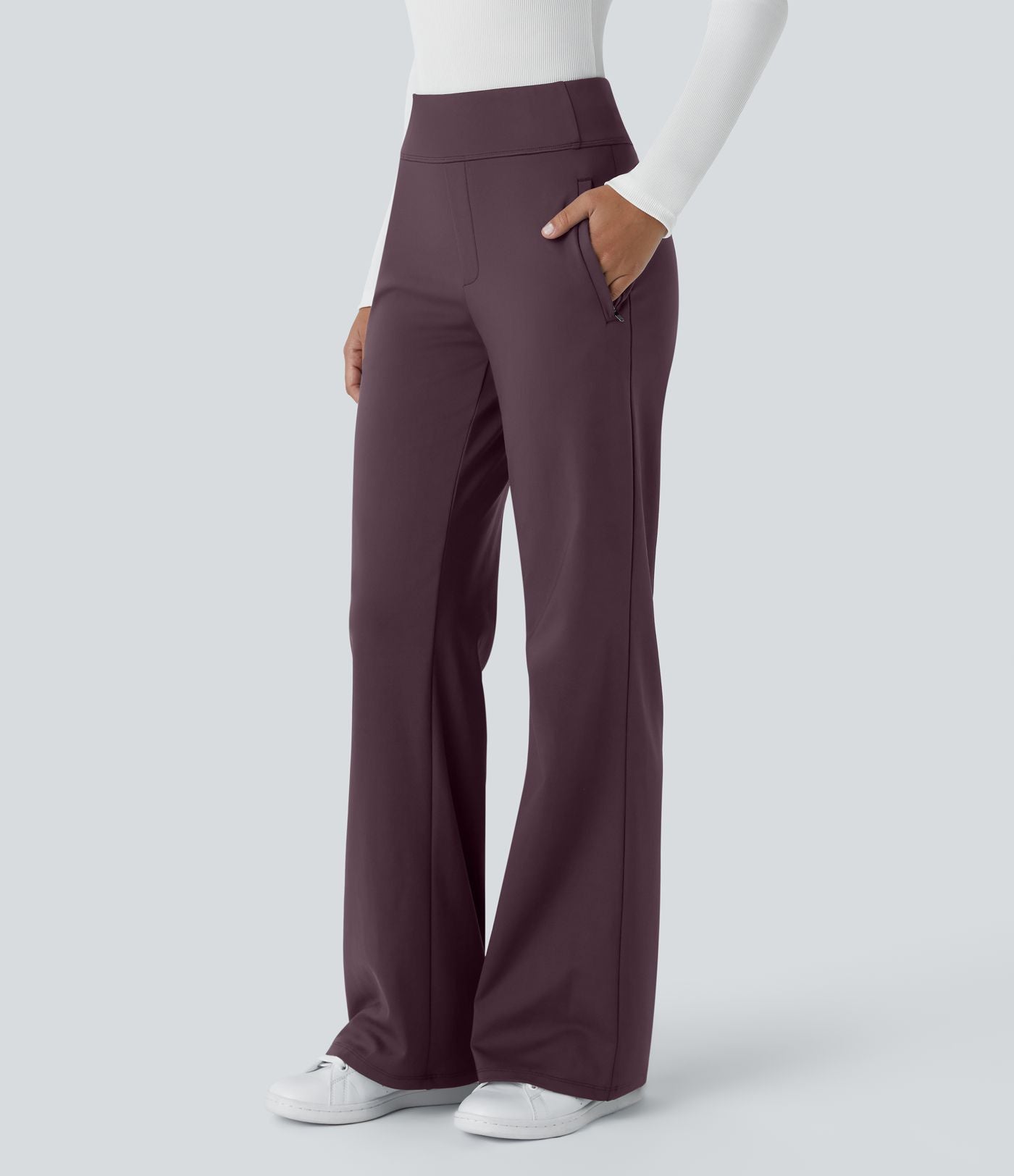 Pantalon tailleur évasé taille mi-haute Halara Flex™ DayStretch avec zip latéral et poches