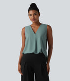 Blouse esprit bureau oversize défroissage facile, sans manches et col V