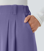 Pantalon Tailleur Large Fluide Halara Flex™ Gaufré Taille Haute Poches Latérales