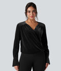 Blouse velours tailleur col V croisé manches longues