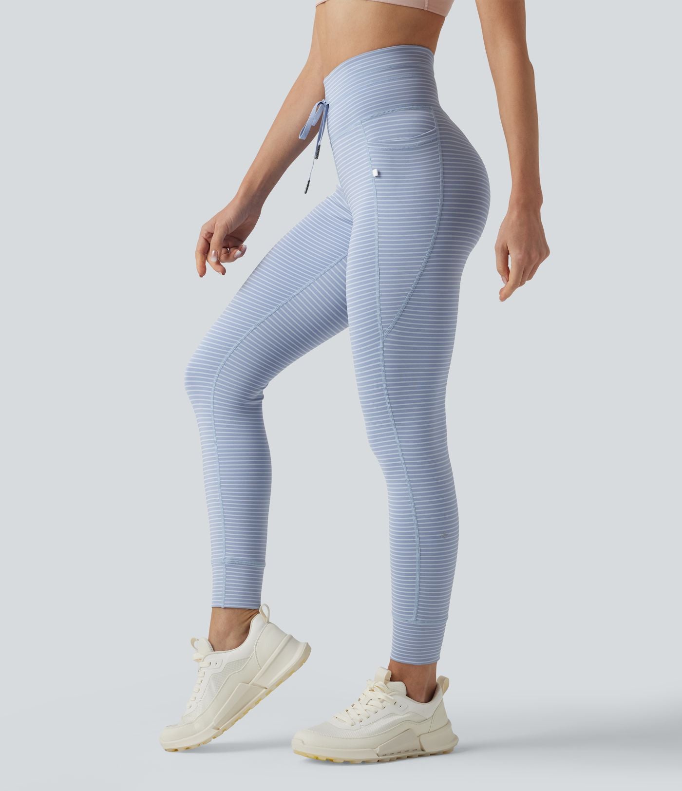 Legging de yoga rayé taille haute avec cordon de serrage et poches