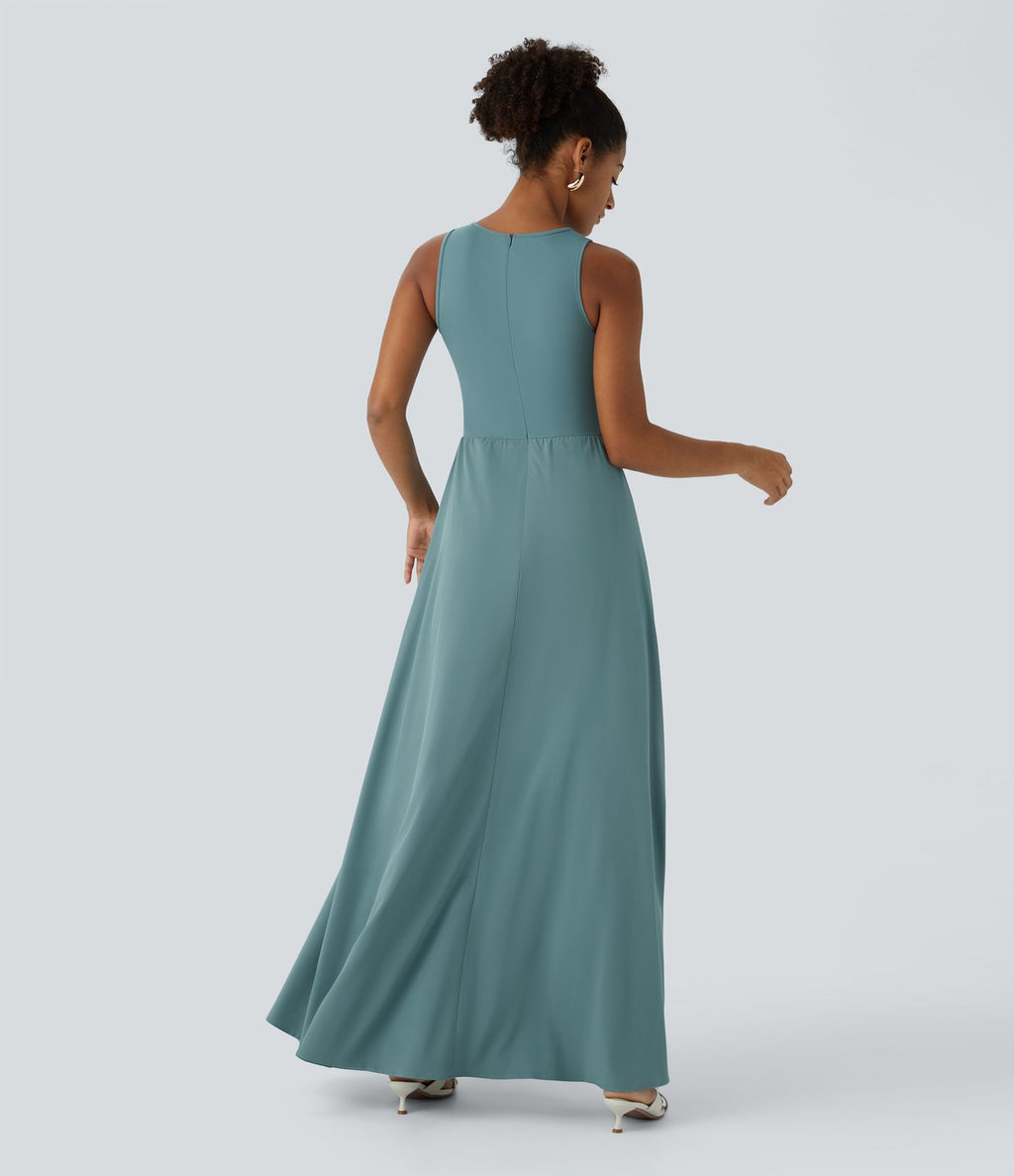 Combinaison Breezeful™ à séchage rapide pour demoiselles d'honneur et invitées de mariage, sans manches, avec fermeture éclair, poches latérales et détails contrastés