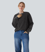 Halara Flex™ T-shirt casual délavé en denim à col rond et manches longues