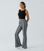 Pantalon Casual à Carreaux Évasé et Taille Haute avec Poches
