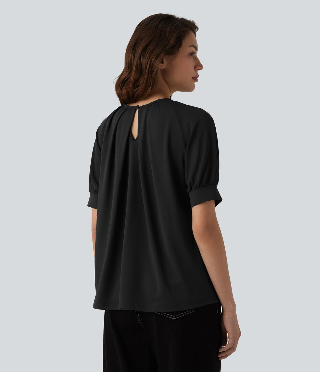 Blouse décontractée col rond manches courtes - réversible