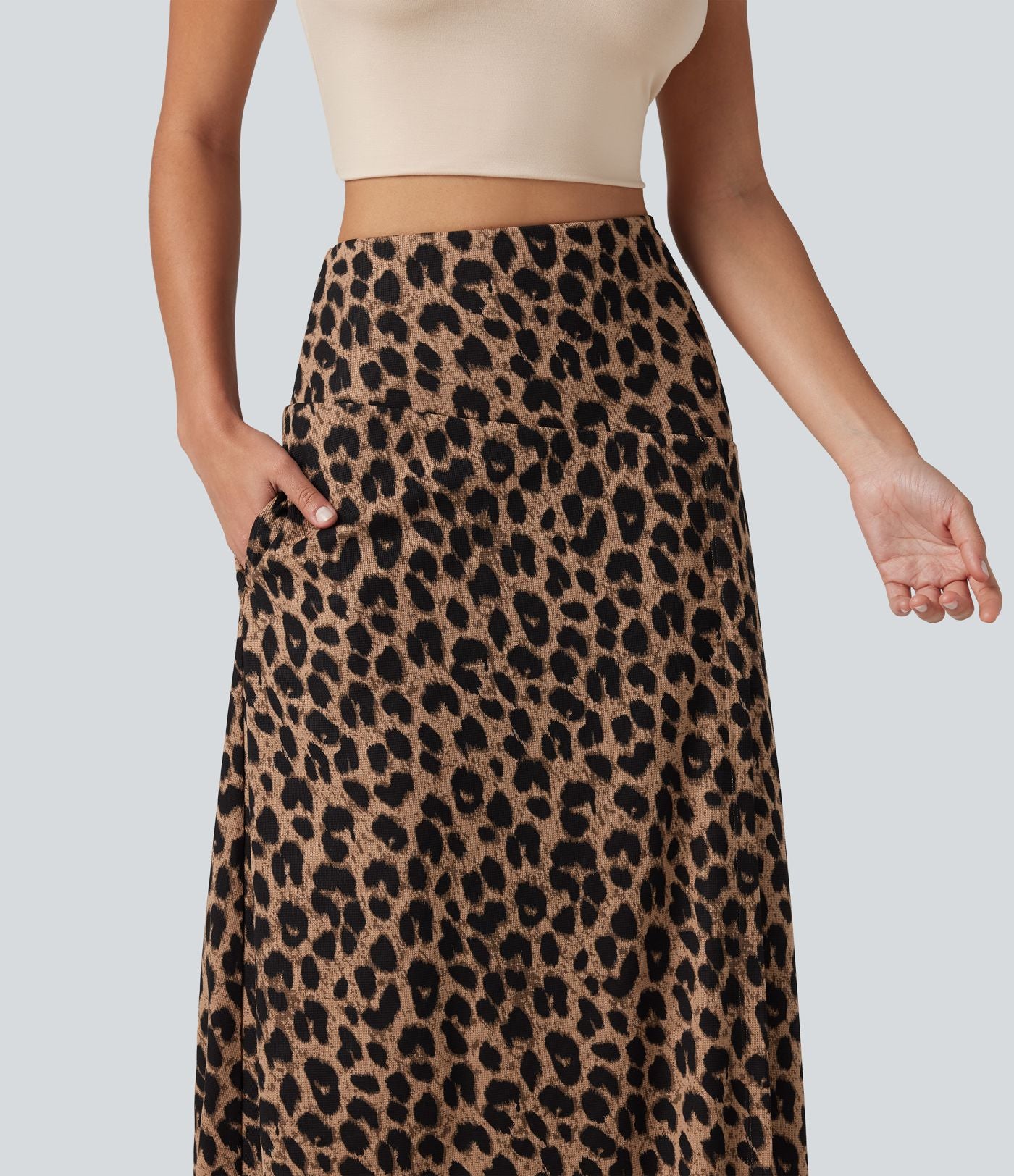 Jupe casual maxi gaufrée léopard taille haute gainante à poche