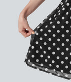 Robe décontractée col cheminée à pois en mesh avec manches à volants, ceinture et poches