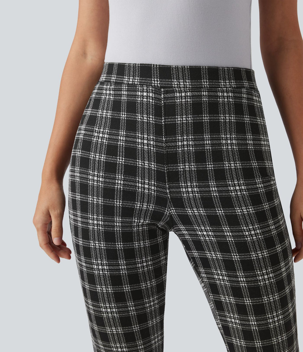 Halara Flex™ Pantalon skinny tailleur taille haute à motif pied-de-poule avec poches arrière