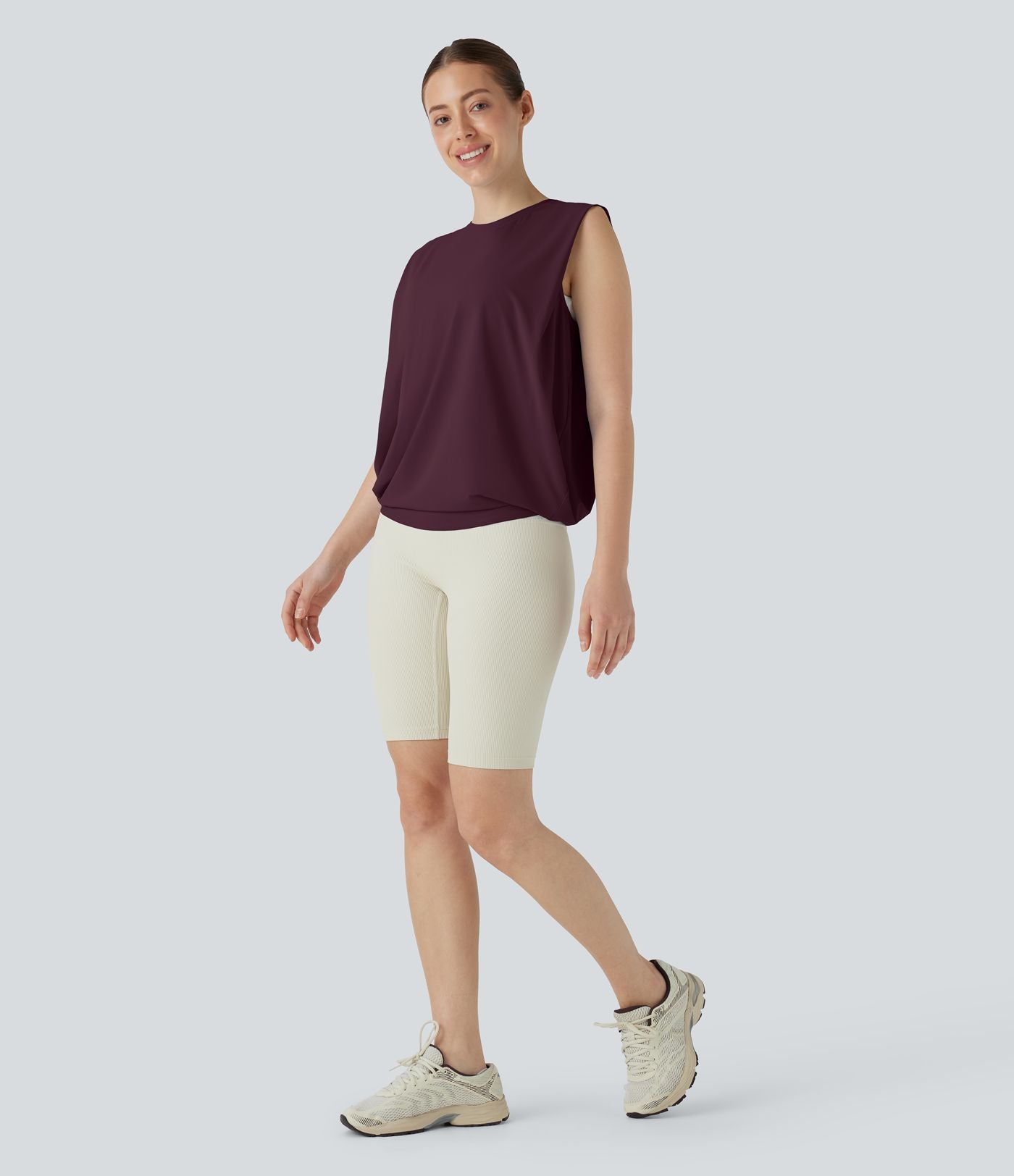 Débardeur de yoga col rond froncé, tissu rafraîchissant - Protection UPF50+