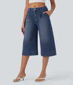 Jean décontracté capri large fluide taille mi-haute Halara Flex™ effet délavé avec poches