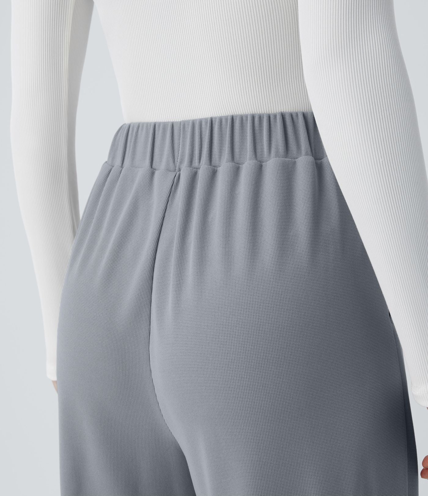 Pantalon taille haute décontracté large en maille gaufrée, avec poches