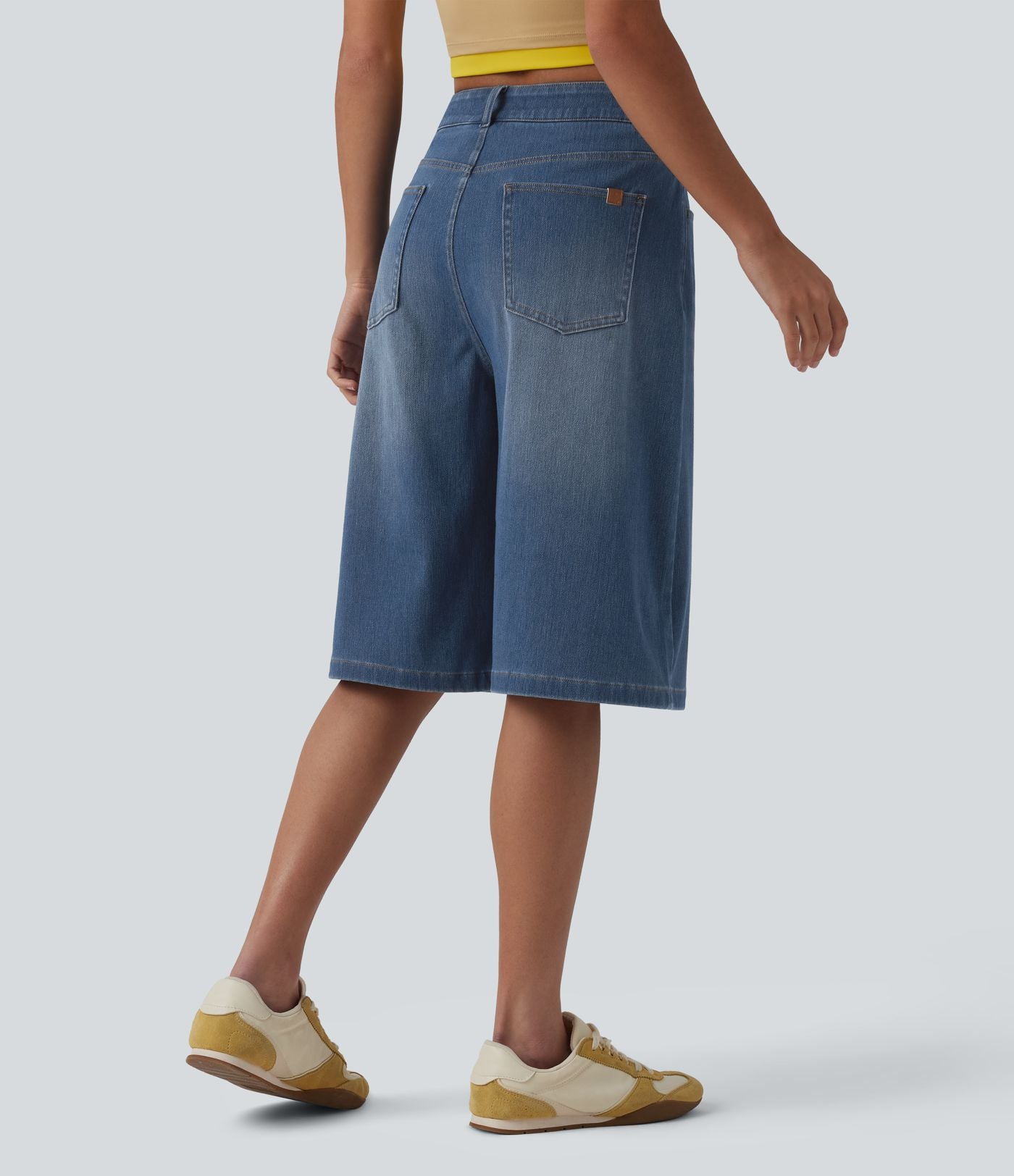 Bermuda denim décontracté Halara Flex™ taille haute avec poches