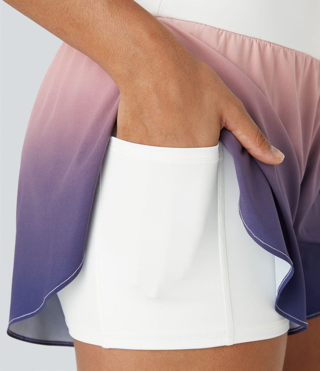 Short Yoga 2-en-1 à Taille Haute avec Poches Latérales et Ourlet Courbé Dégradé