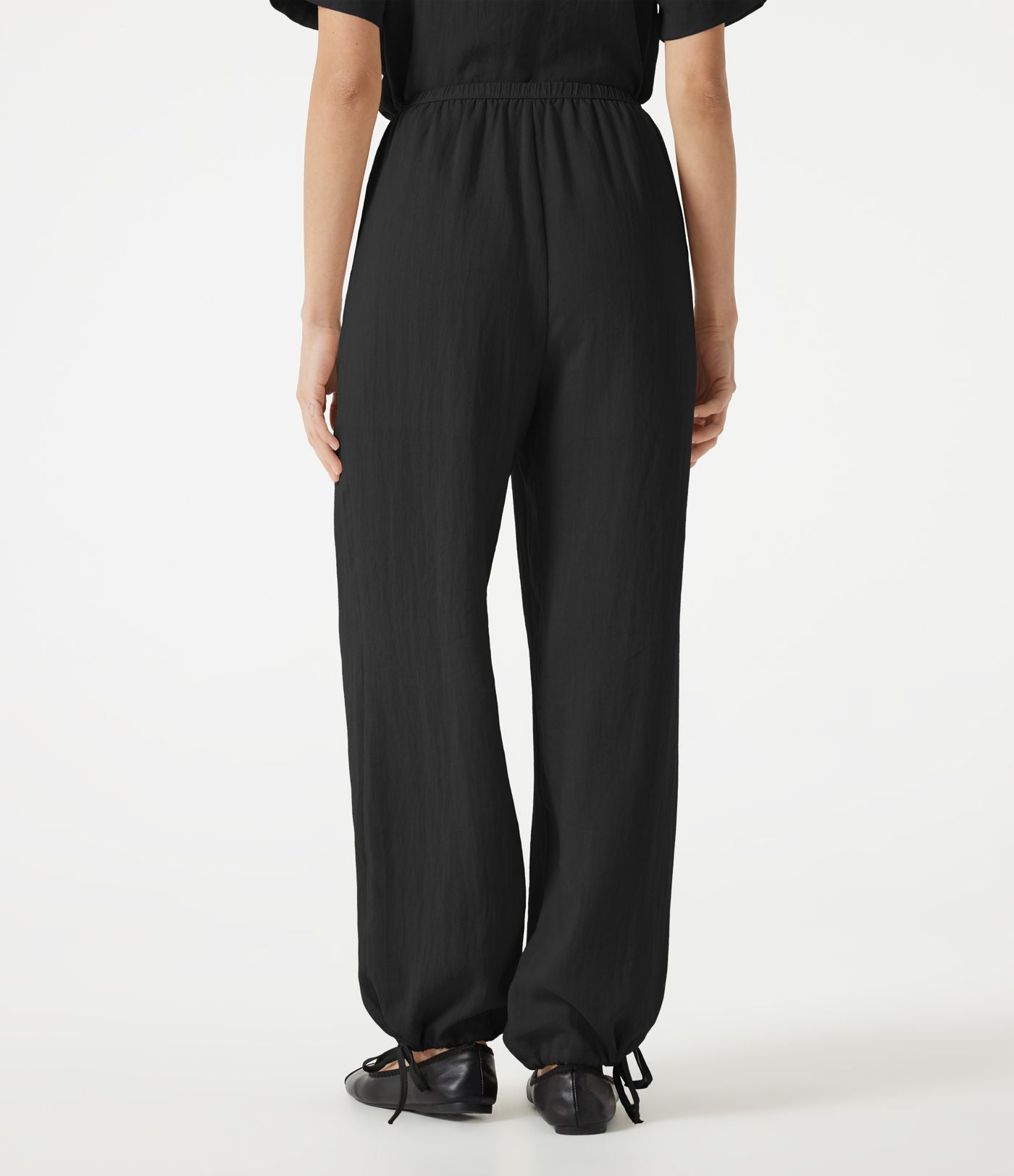 Pantalon barrel de bureau taille haute en mélange de lin avec short intégré et poches