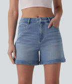 Halara Flex™ Short en denim taille mi-haute ourlet retroussé 12,5 cm avec poches
