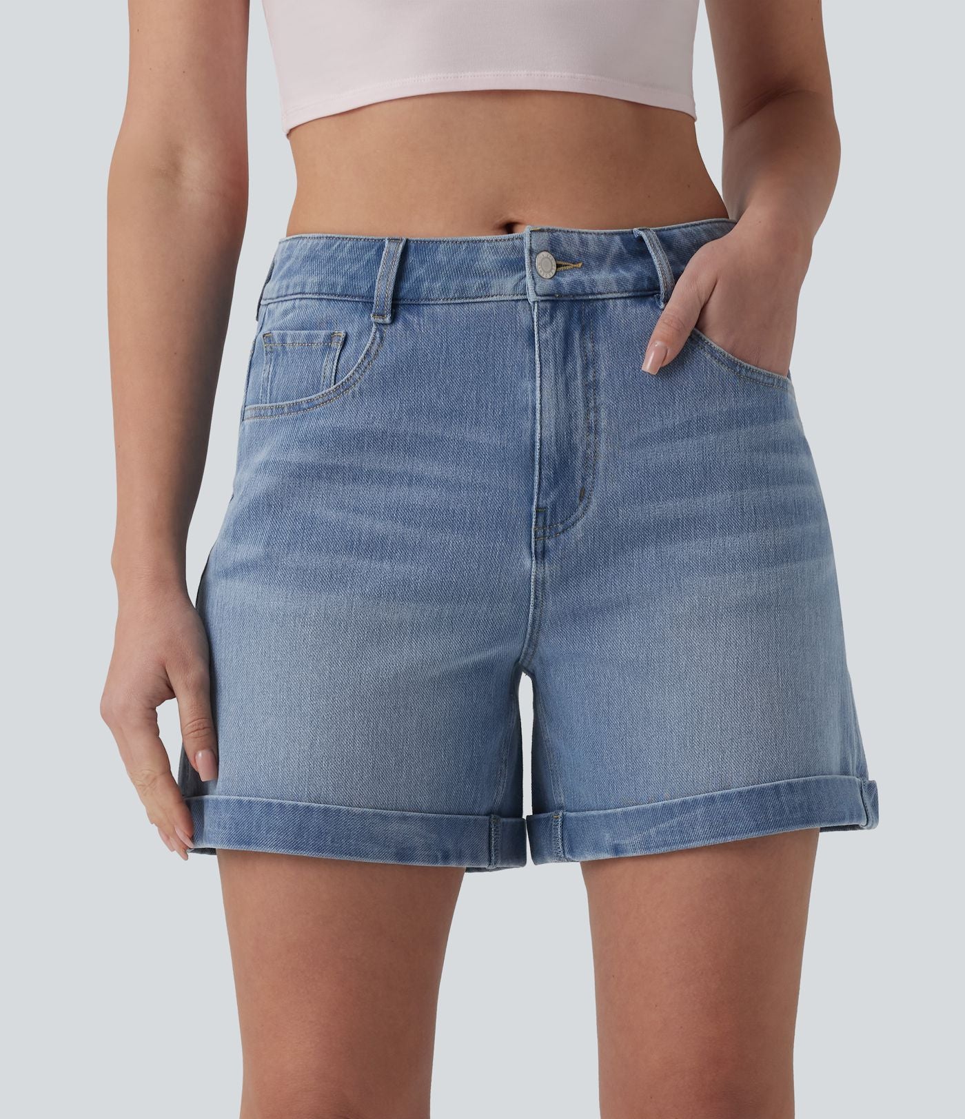 Halara Flex™ Short en denim taille mi-haute ourlet retroussé 12,5 cm avec poches