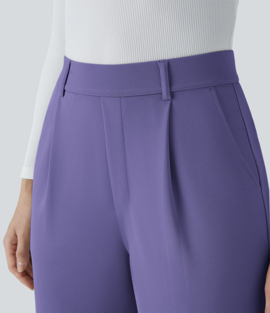 Halara Flex™ Pantalon Tailleur Droit à Taille Haute avec Pli Poches Latérales en Crêpe