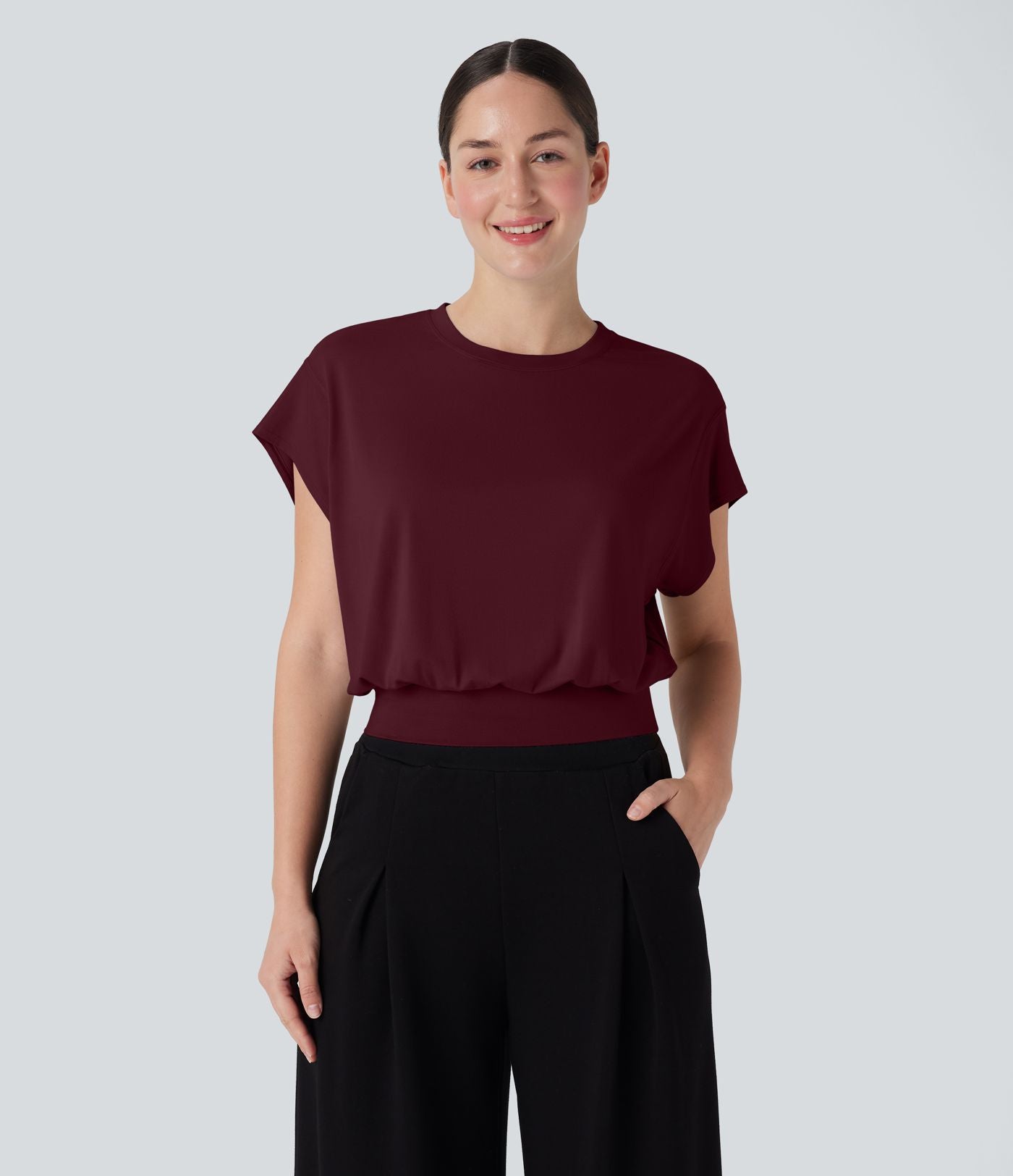 T-shirt de travail à col rond et manches chauve-souris courtes