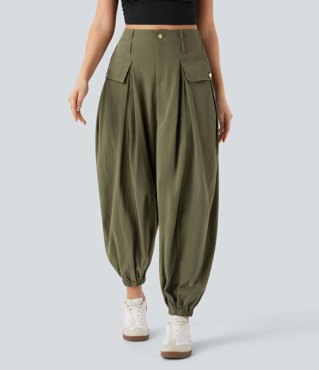 Jogging cargo décontracté taille haute avec poches à rabat