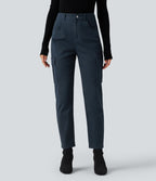 Pantalon 7/8 décontracté fuselé taille haute en coton chino avec poches