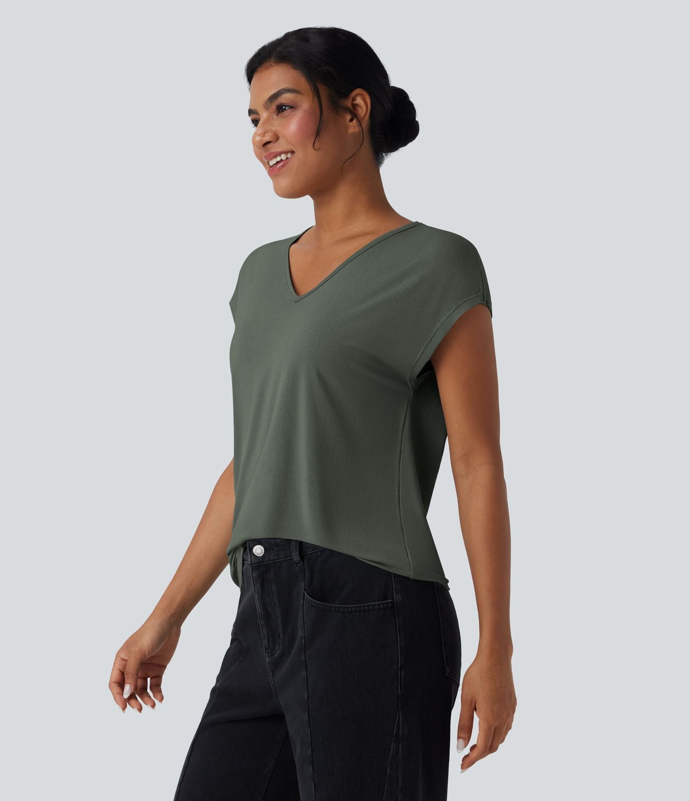 T-shirt casual col V manches courtes