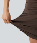 Robe moulante SoftlyZero™ Airy à col rond, sans manches, détails froncés, coussinets amovibles et short gainant amovible
