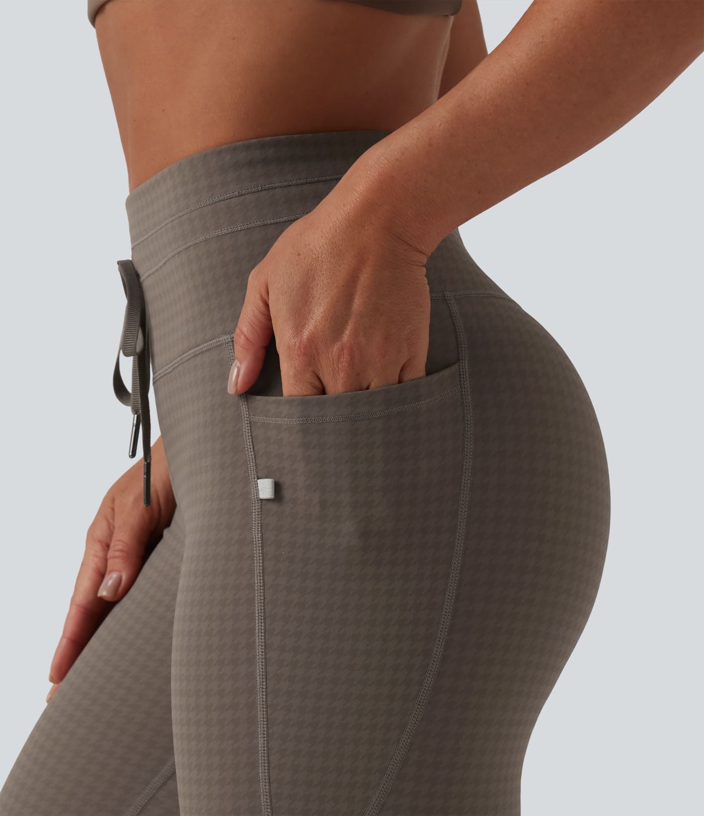 Legging de yoga fuselé taille haute avec cordon de serrage pied-de-poule avec poches