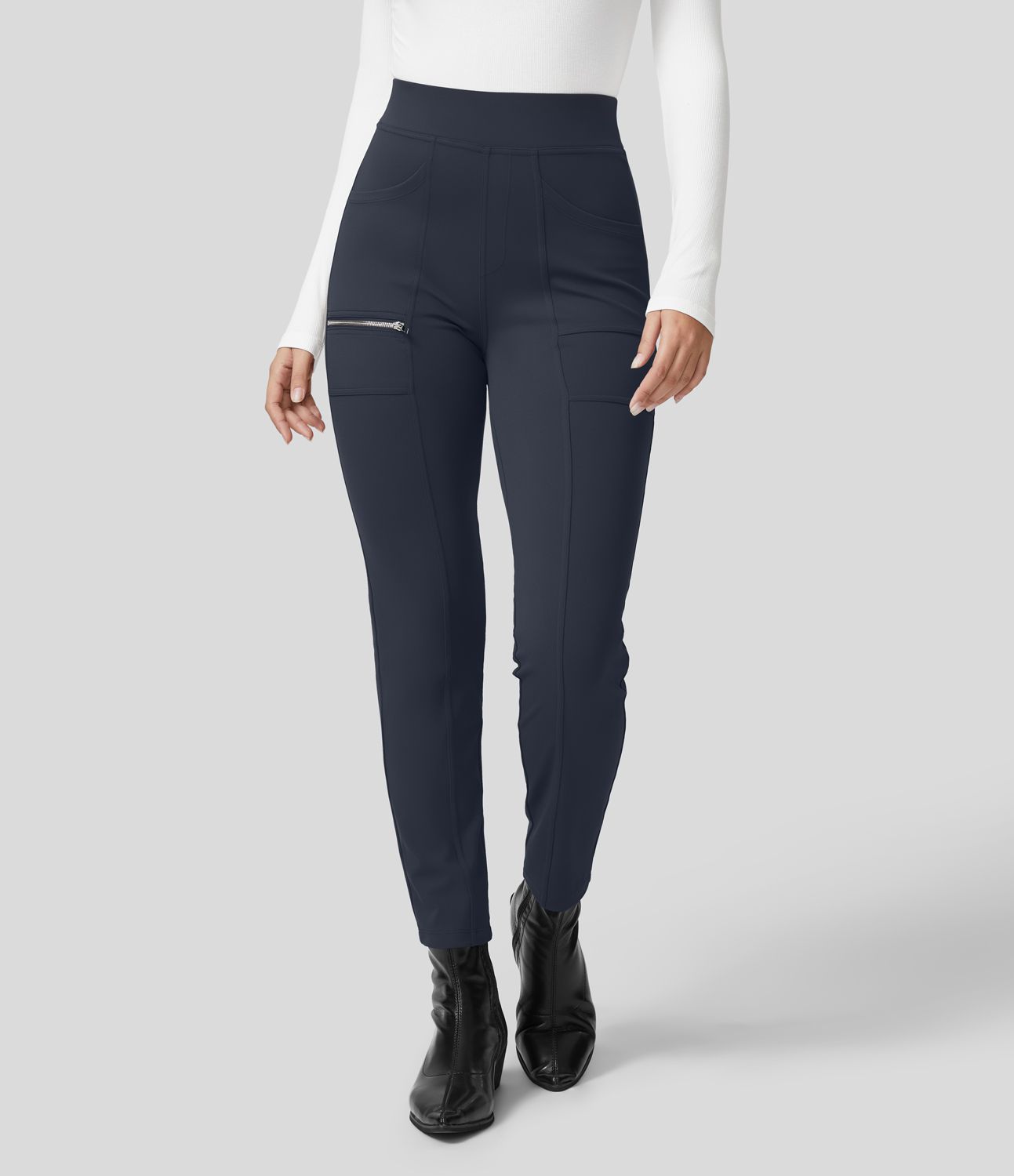 Pantalon ajusté taille haute zippé avec poches